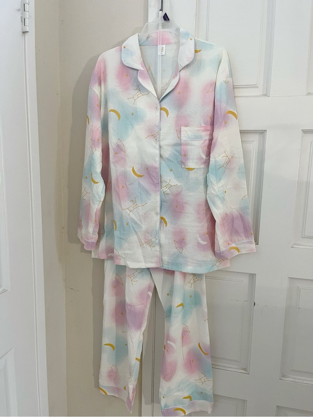 New Pastel Tie-Dye Moon & Star Pajama Set, Long Sleeve, XXL (Fits US L/XL)